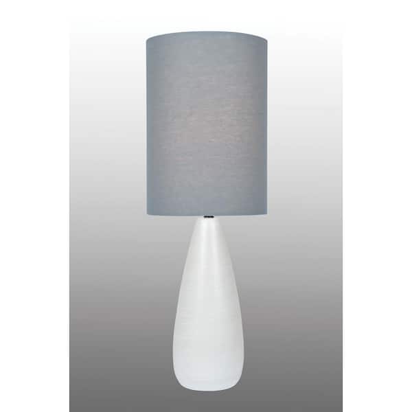 Illumine 26.25 in. Brushed White Table Lamp with Grey Linen Shade