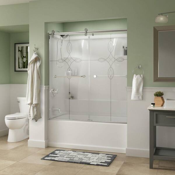 Delta Mandara 60 x 58-3/4 in. Frameless Contemporary Sliding Bathtub Door in Chrome with Tranquility Glass