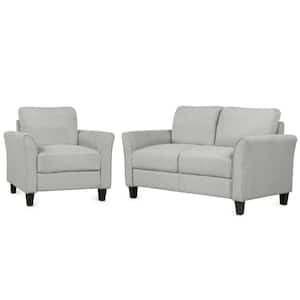 29 in. W Modern Straight Arm Linen Fabric Upholstered Living Room Furniture Sofa Light Gray Single + 2 Seat (Set of 3)