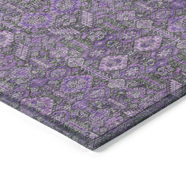 Purple and Green 2 ft. x 8 ft. Woven Floral Runner Indoor/Outdoor Area Rug