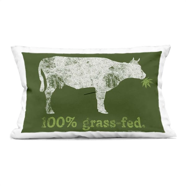 Stupell Industries Grass Fed Cow Green Print Polyester 14 in. X 20in. Throw Pillow