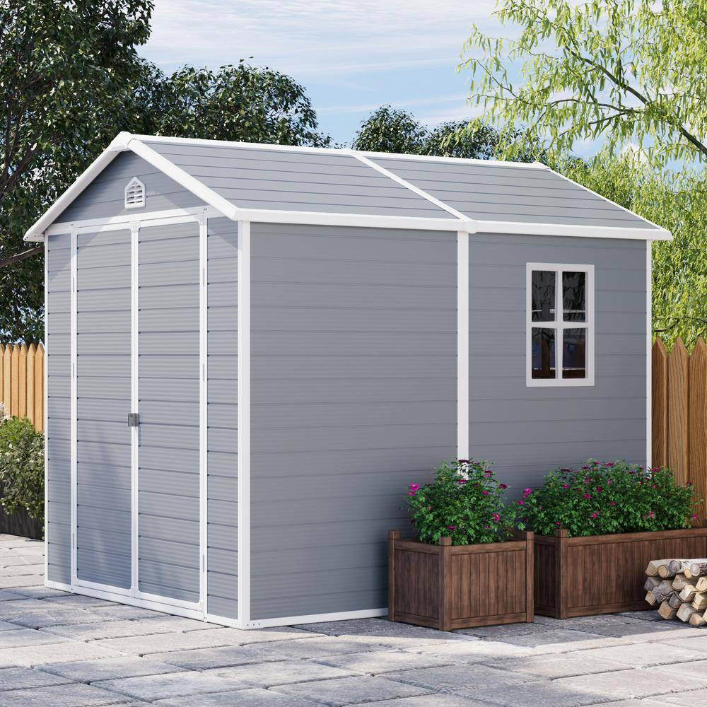 Patiowell 8 ft. W x 6 ft. D Outdoor Storage Gray Plastic Shed with ...