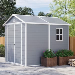 8 ft. W x 6 ft. D Outdoor Storage Gray Plastic Shed with Sloping Roof and Lockable Door 48 sq. ft.