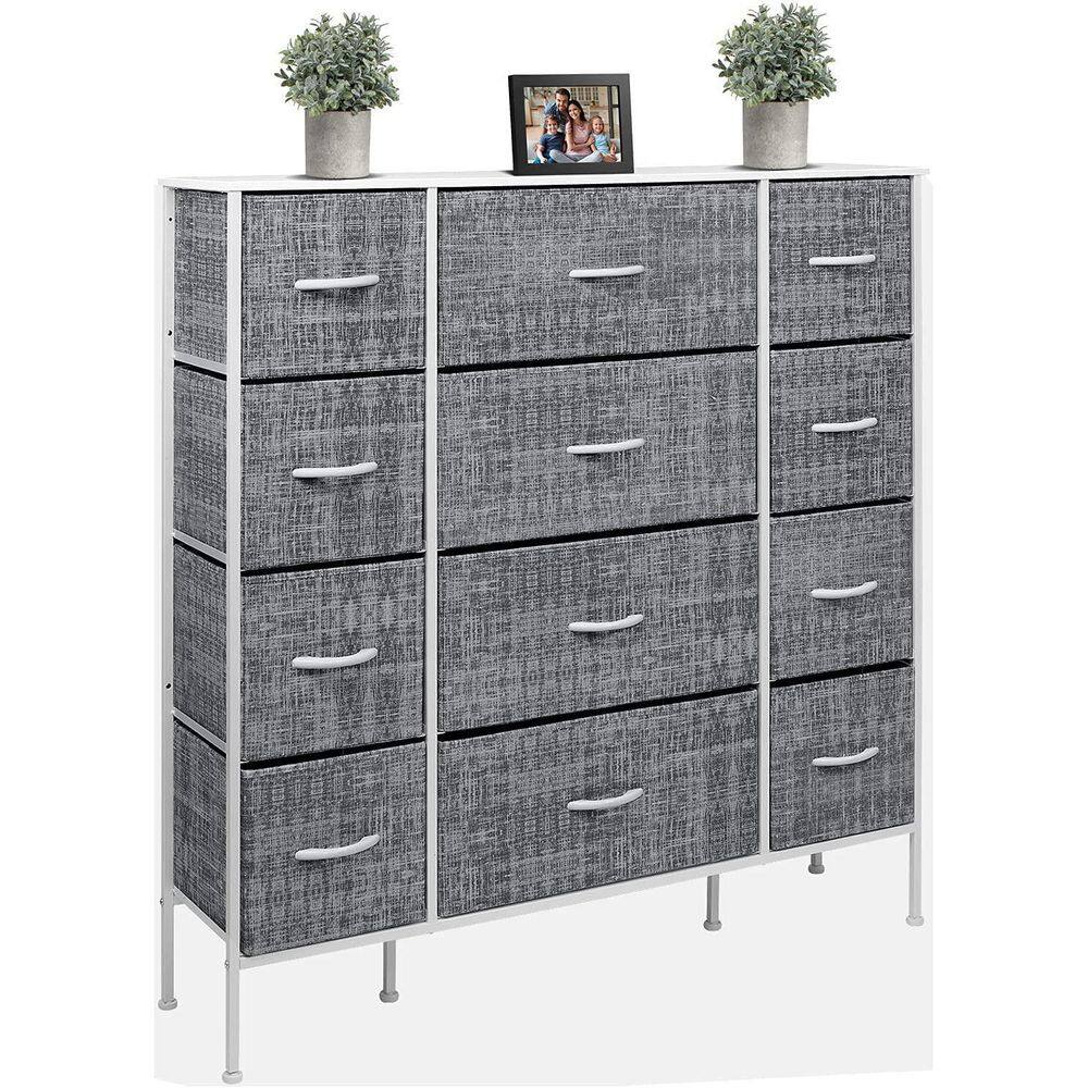 Gray and White 12-Drawer Steel Frame Dresser with Wood Top