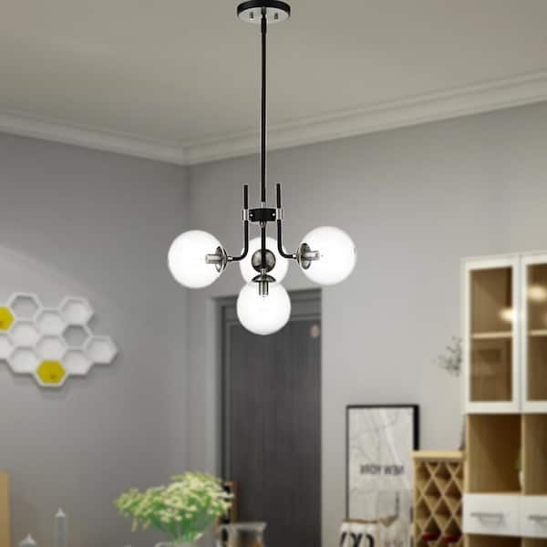 Teresa 41 in. 4-Light Indoor Matte Black and Brushed Nickel Chandelier with Light Kit