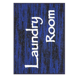 Laundry Collection Non-Slip Rubberback Laundry Text 2x3 Laundry Room Entryway Mat, 26 in. x 35 in., Black/Blue