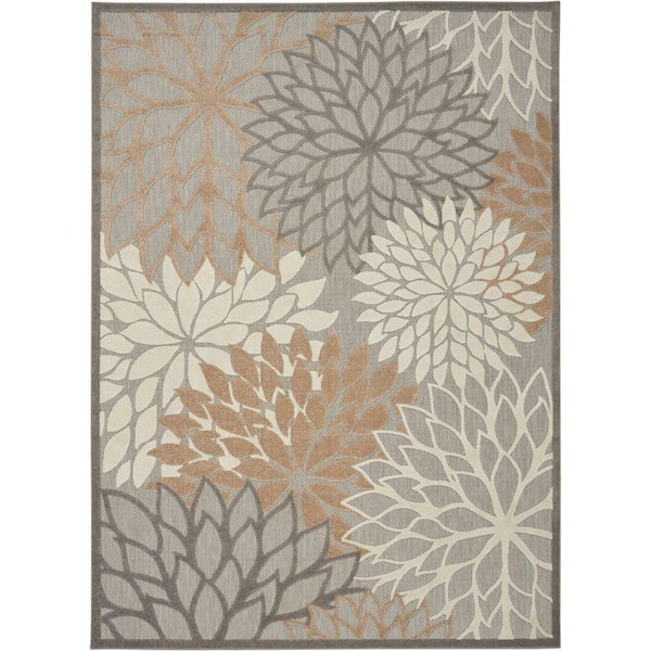Aloha Natural 7 ft. x 10 ft. Floral Modern Indoor/Outdoor Patio Area Rug