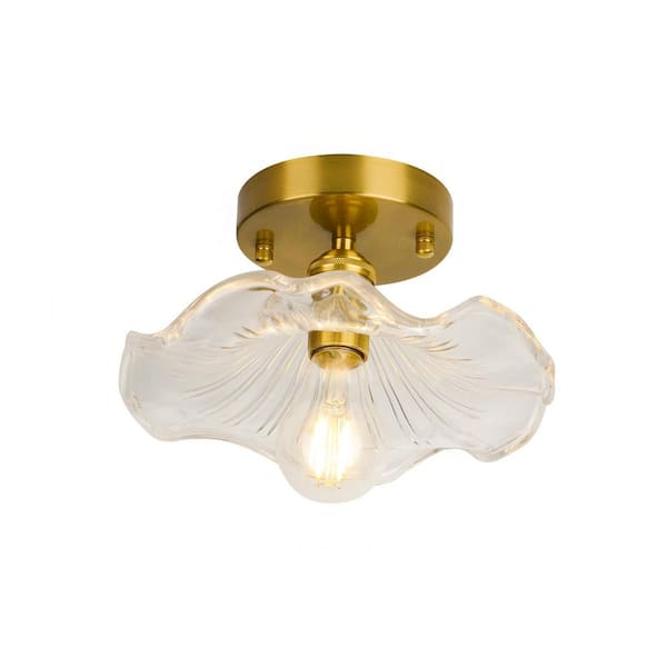INNOBULE 10 in. Clear Glass Shade Flower Design Semi-Flush Mount Ceiling Light