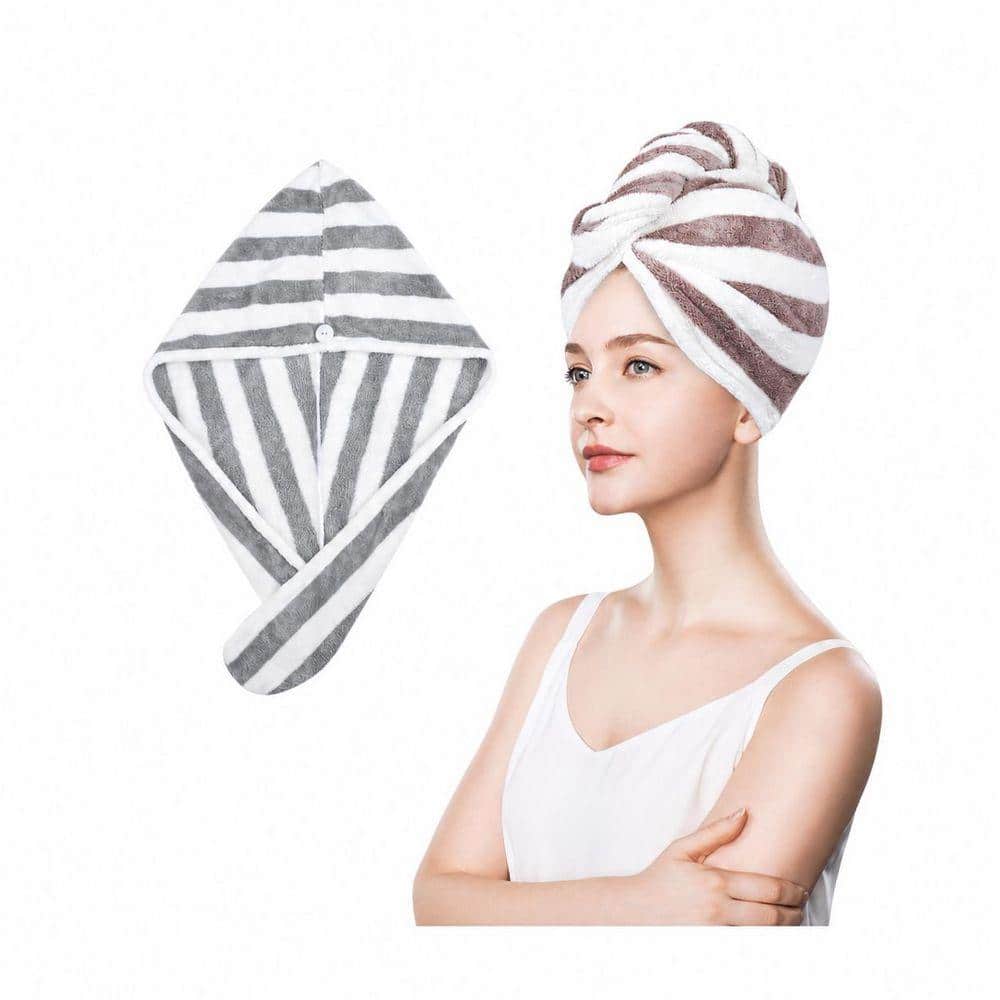 Gray and Pink Hair Towel Wrap 2 Pack Microfiber Super Absorbent Quick Dry Bath Accessory for All Hair Types