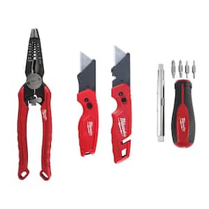 7-in-1 Combination Wire Stripper/Cutter Plier with FASTBACK Folding Utility Knife Set and 11-in-1 Screwdriver (4-Piece)