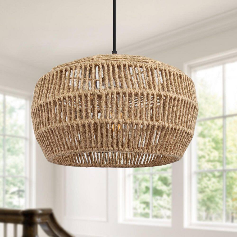 12in. 1-Light Brown 1-Tier Rope Woven Farmhouse Pendant Chandelier for Dining Room and Kitchen price history on PriceWatchPro