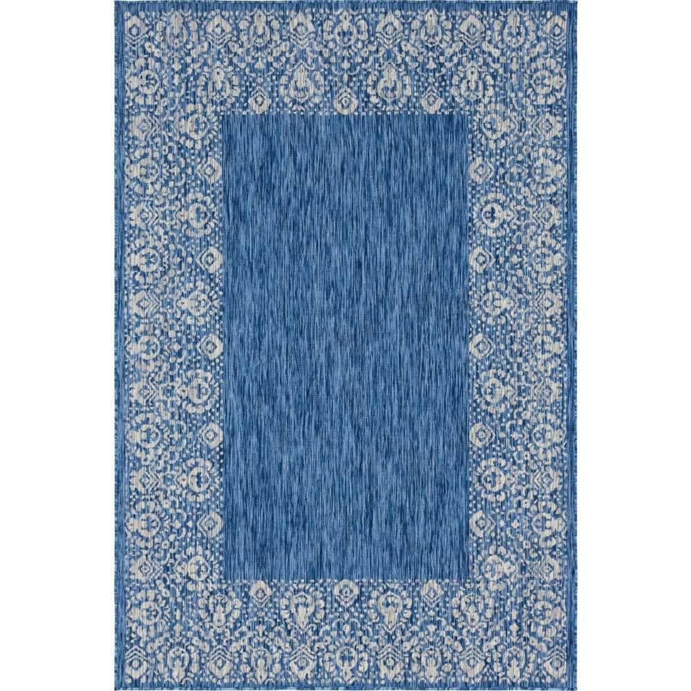 Outdoor Floral Border Azure Blue 6 ft. x 9 ft. Area Rug price history on PriceWatchPro
