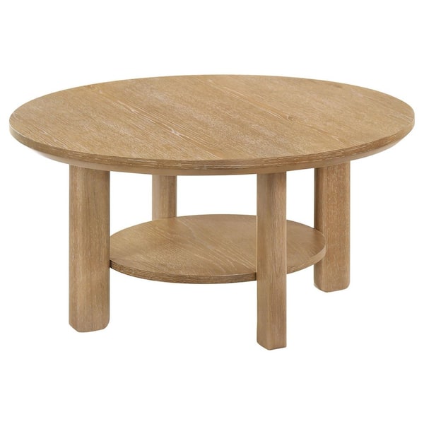 Coaster Ottowa 36 in. Round Wood Cocktail Coffee Table Washed Oak