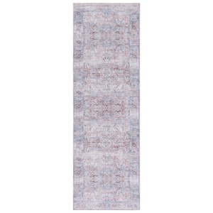 Tucson Rust/Beige 3 ft. x 8 ft. Machine Washable Border Distressed Floral Runner Rug