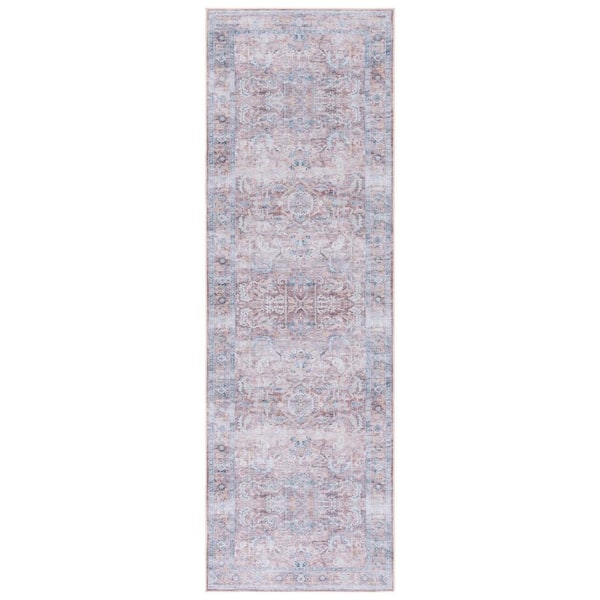 SAFAVIEH Tucson Rust/Beige 3 ft. x 8 ft. Machine Washable Border Distressed Floral Runner Rug