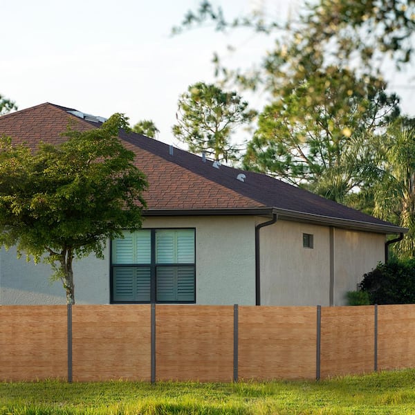 Outdoor Air Conditioner Fence Wood Privacy Fence Screen Kit w/ Black Metal Post Modular Fencing 4 ft. x 4 ft. (2-Panel)