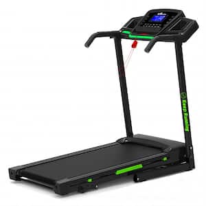 3.5 HP Black and Green Stainless Steel Foldable Electric Treadmill with 3-Holder, LCD Display and Security Key