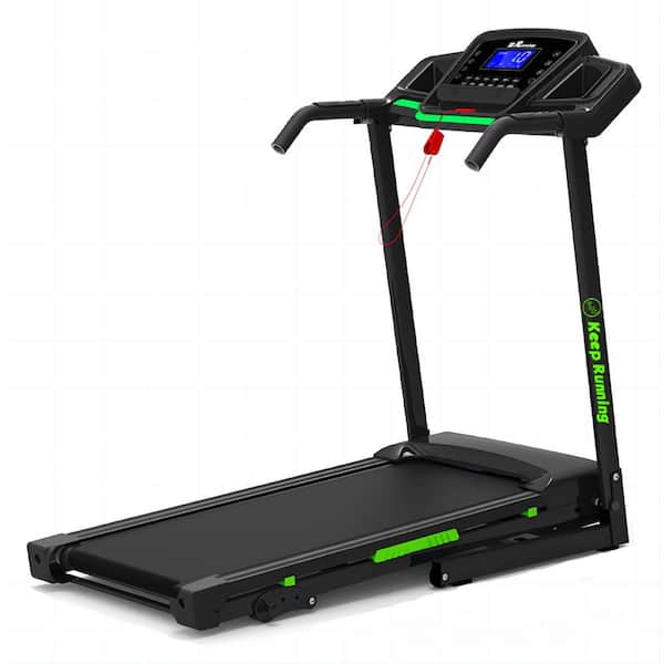 Tidoin 3.5 HP Black and Green Stainless Steel Foldable Electric Treadmill with 3-Holder, LCD Display and Security Key