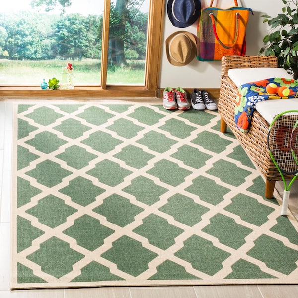 Linden Green/Cream 9 ft. x 12 ft. Border Geometric Diamonds Area Rug