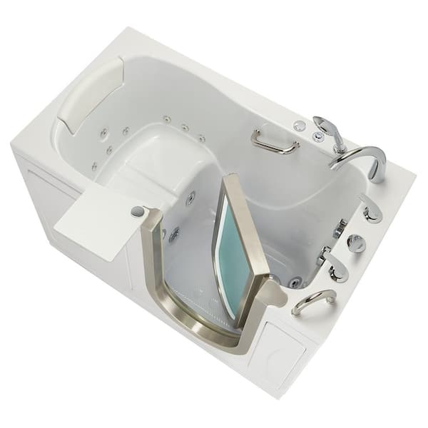 Ella Royal 52 in. Acrylic Walk-In Whirlpool Bathtub in White with Fast Fill Faucet Set, Right 2 in. Dual Drain