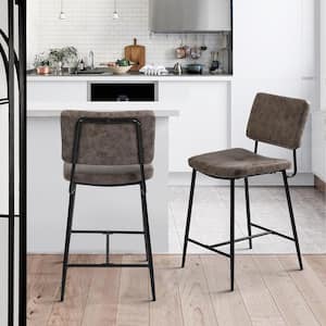 Indep 24 in. Grey Faux Leather Set of 2,Metal Frame Bar Stools, Kitchen Counter stool with Square Seat and Back,Armless