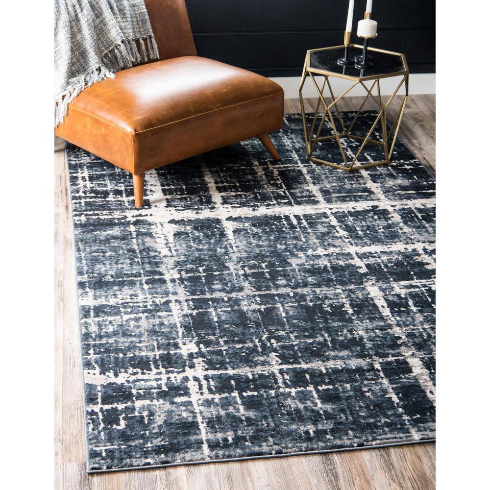Navy Blue Rectangular Easy-Care Synthetic 8' x 10' Rug