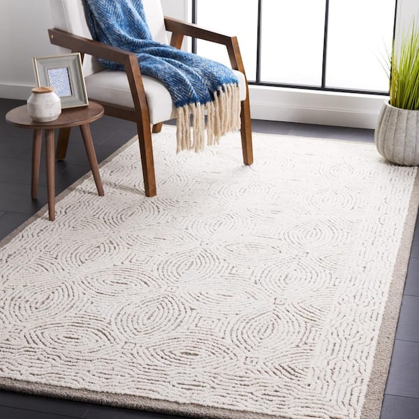 Abstract Beige/Ivory 6 ft. x 6 ft. Floral Medallion Square Area Rug