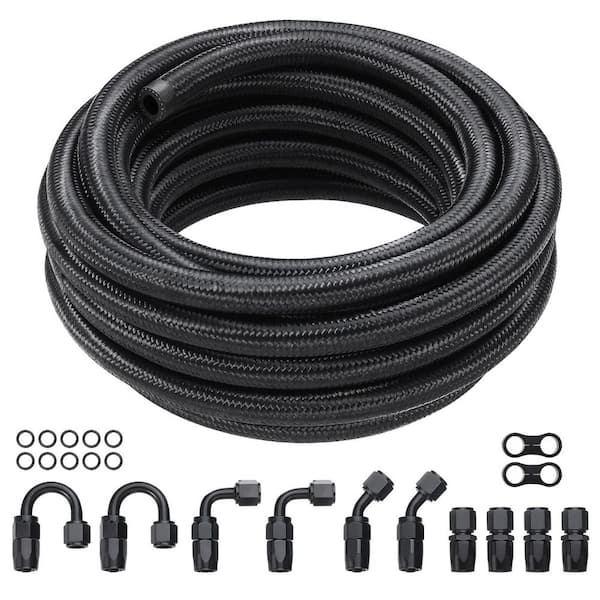 SKYSHALO 8AN Fuel Line Kit, 20 FT. Fuel Hose Kit, 0.43 in. Nylon Stainless Steel Braided Fuel Line Oil/Gas Hose End Fitting Kit