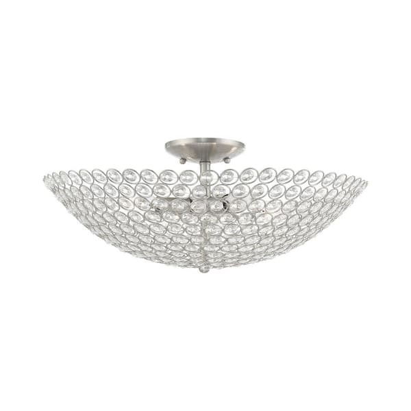 AVIANCE LIGHTING Estridge 19.75 in. 4-Light Brushed Nickel Semi Flush Mount with Hand Assembled Crystal Shade