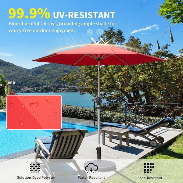 Cosmos 7.5 ft. 6 Ribs Patio Umbrella with Push Button, Tilt and Crank in Brick Red