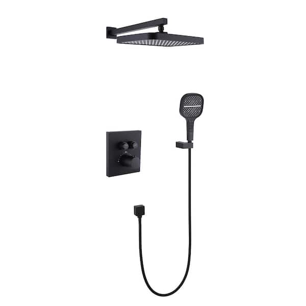 Tomfaucet 3-Spray Dual Wall Mount Shower Head and Handheld Shower Head 1.8 GPM in Matte Black
