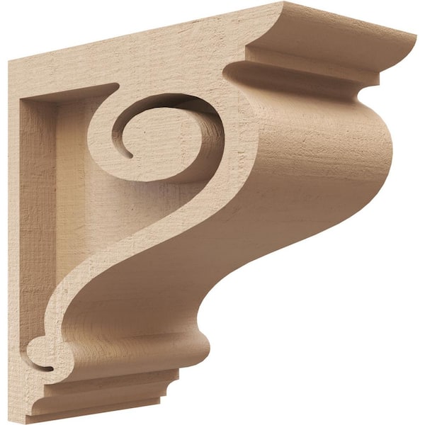 Ekena Millwork 2 in. x 4 in. x 4 in. Series 1 Classic Scroll Rough Cedar Woodgrain Timberthane Polyurethane Corbel, Primed Tan
