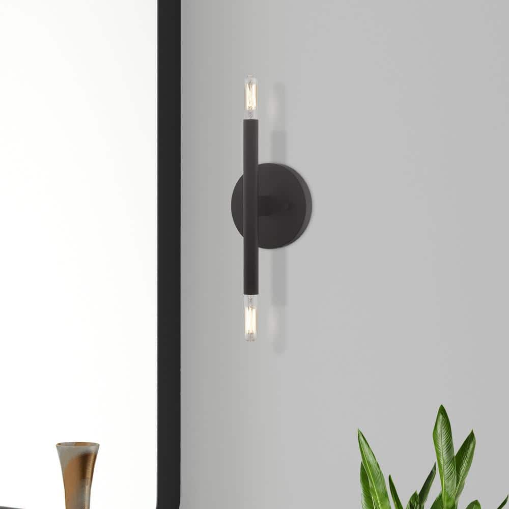 Copenhagen Mid-Century Modern Black and Bronze 2-Light Wall Sconce