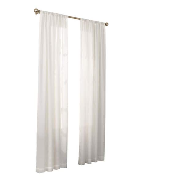 Eclipse Chelsea White Solid Polyester 52 in. W x 63 in. L Sheer Single Rod Pocket Curtain Panel