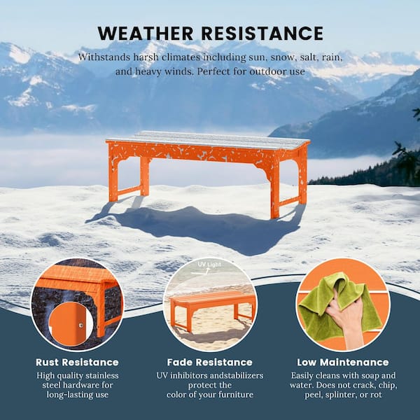 Mason Outdoor Patio All-Weather Fade Resistant HDPE Poly Plastic Backless Garden Bench in Orange