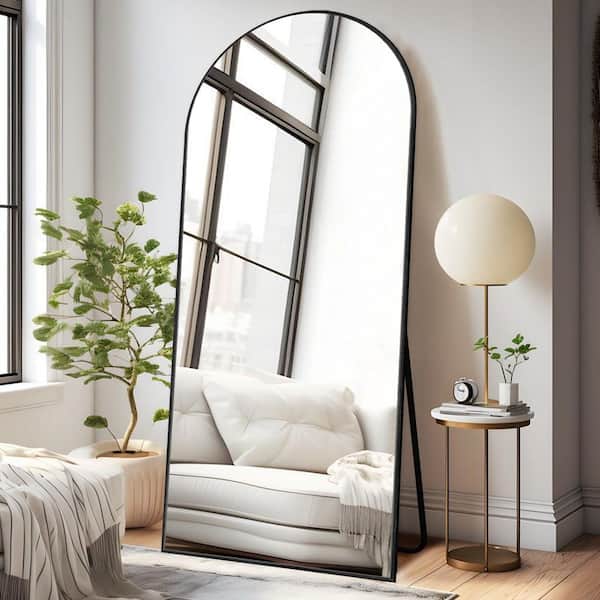 24 in. W x 71.1 in. H Arched Black Aluminum Frame Oversized Classic Wall Mount Floor Mirror