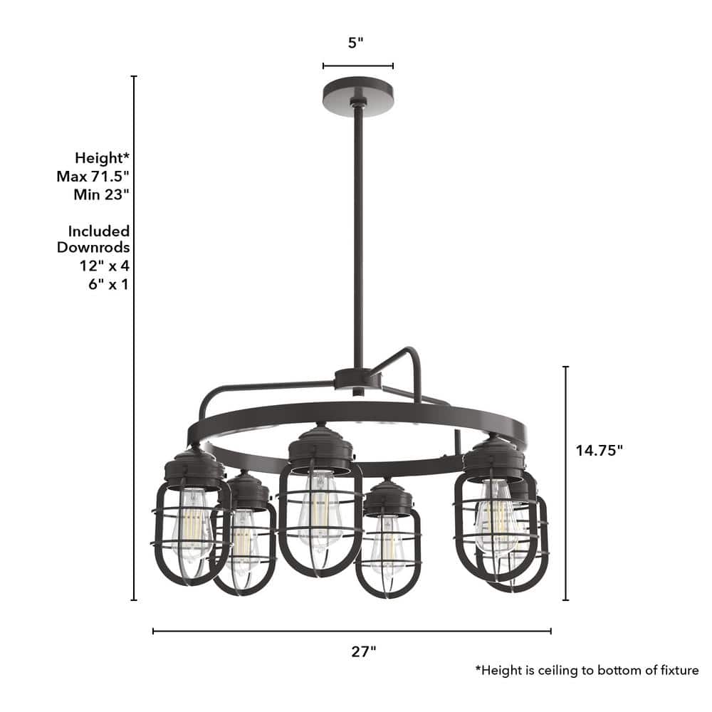 Starklake Noble Bronze 6-Light Cage Wagon Wheel Chandelier