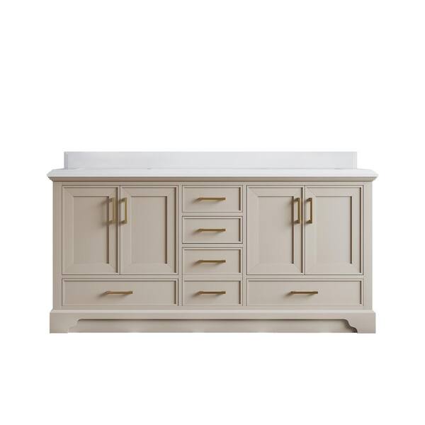 Willow Collections Charlotte 72 in. Double Sink Freestanding Fine Grain Bath Vanity with White Qt. Top Unassembled