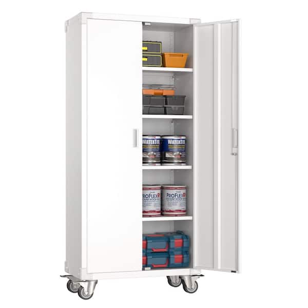 Greenvelly White Metal Storage Cabinet, 72 Steel Locking Cabinet