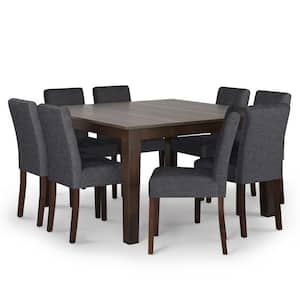Andover Contemporary 9-Pieces Dining Set w/ 8-Upholstered Dining Chairs in Slate Grey Linen Fabric and 54 in. Wide Table