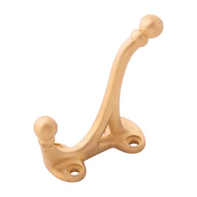 Hooks Collection 5/8 in. C/C Brushed Golden Brass Double Coat Hook