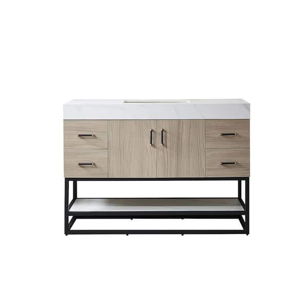 ROSWELL Toledo 48 in. W x 22 in. D x 34 in. H Bath Vanity in Light Walnut with White Composite Stone Top
