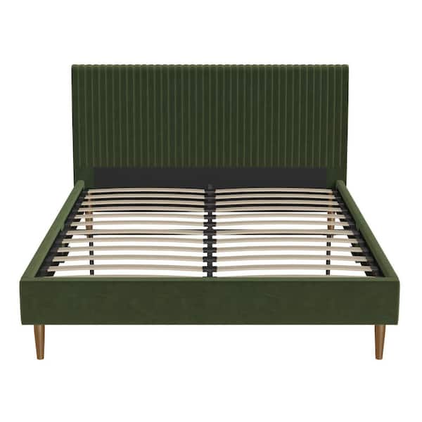 Daphne Olive Green Velvet Wood Frame Full Upholstered Platform Bed