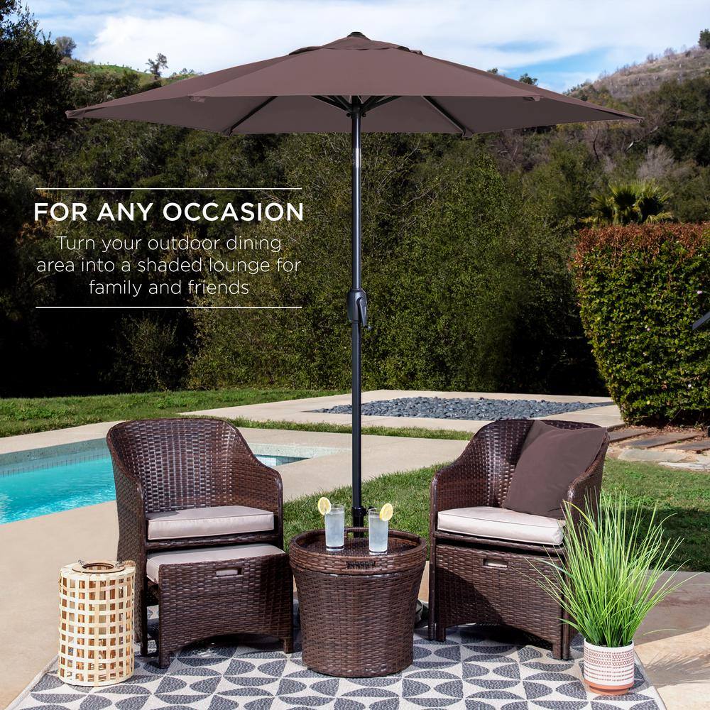 7.5 ft Deep Taupe Hexagon Market Umbrella with Black Metal Pole