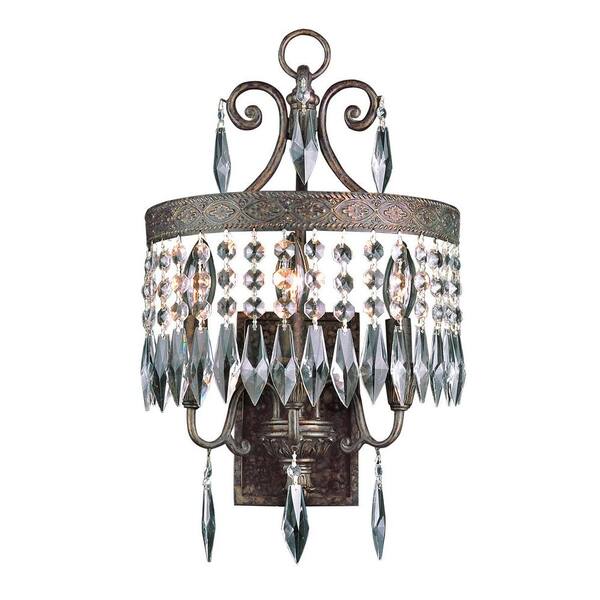 Bel Air Lighting Cabernet Collection 3-Light Patina Bronze Sconce with Clear Crystal Prisms