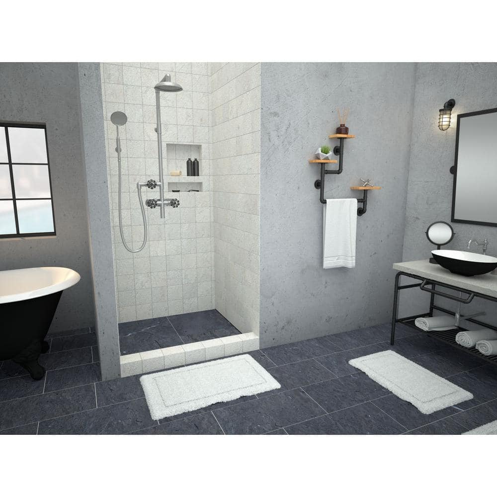 Gray 36-Inch Square Tileable Shower Pan with Right Drain