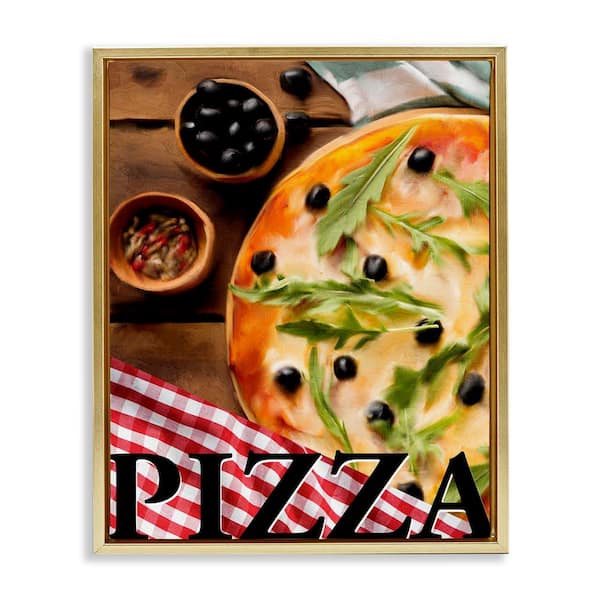 Stupell Industries Flavorful Traditional Pizza by Kim Allen Gold Floater Frame Food Graphic Art Print 31 in. x 25 in.