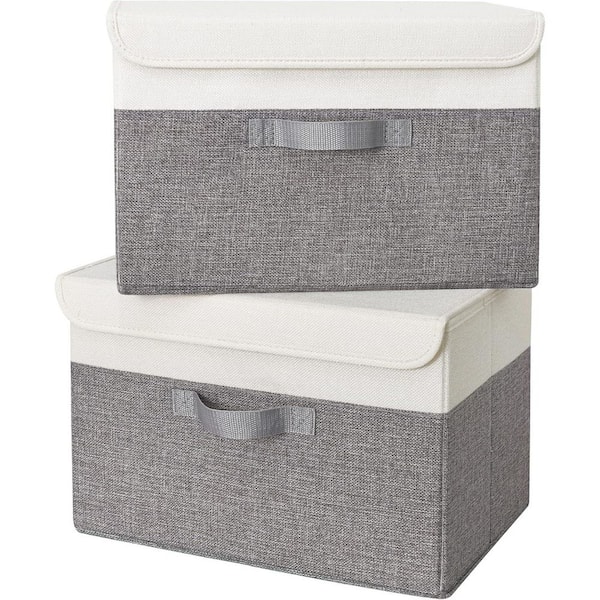 Unbranded Gray 15.8 in. x 10 in. Linen Decorative Basket Set of 2