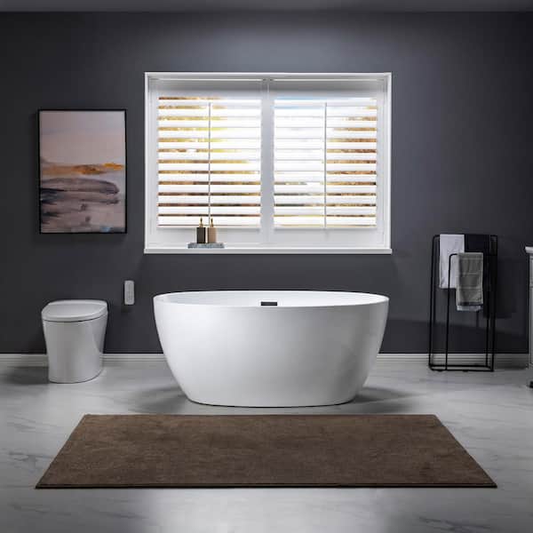 Oslo 55 in. Acrylic Flatbottom Double Ended Bathtub with Matte Black Overflow and Drain Included in White