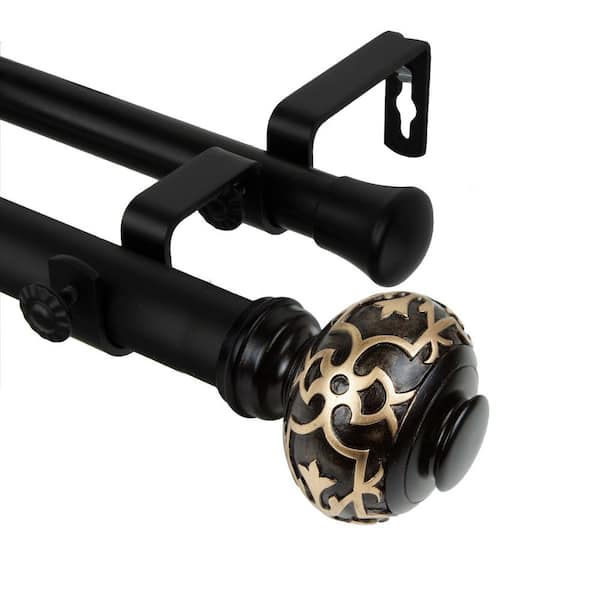 Rod Desyne Maple 66 in. - 120 in. Adjustable 1 in. Dia Double Curtain Rod in Black